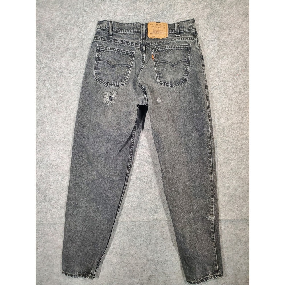 Vintsge Levi's 560 Orange Tab Jeans Mens 31x32 Black USA Loose Taper Distressed - Picture 1 of 16